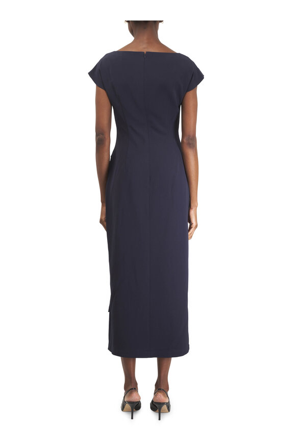 Lela Rose Navy Floral Cord Embroidered Fluid Crepe Dress - view 4