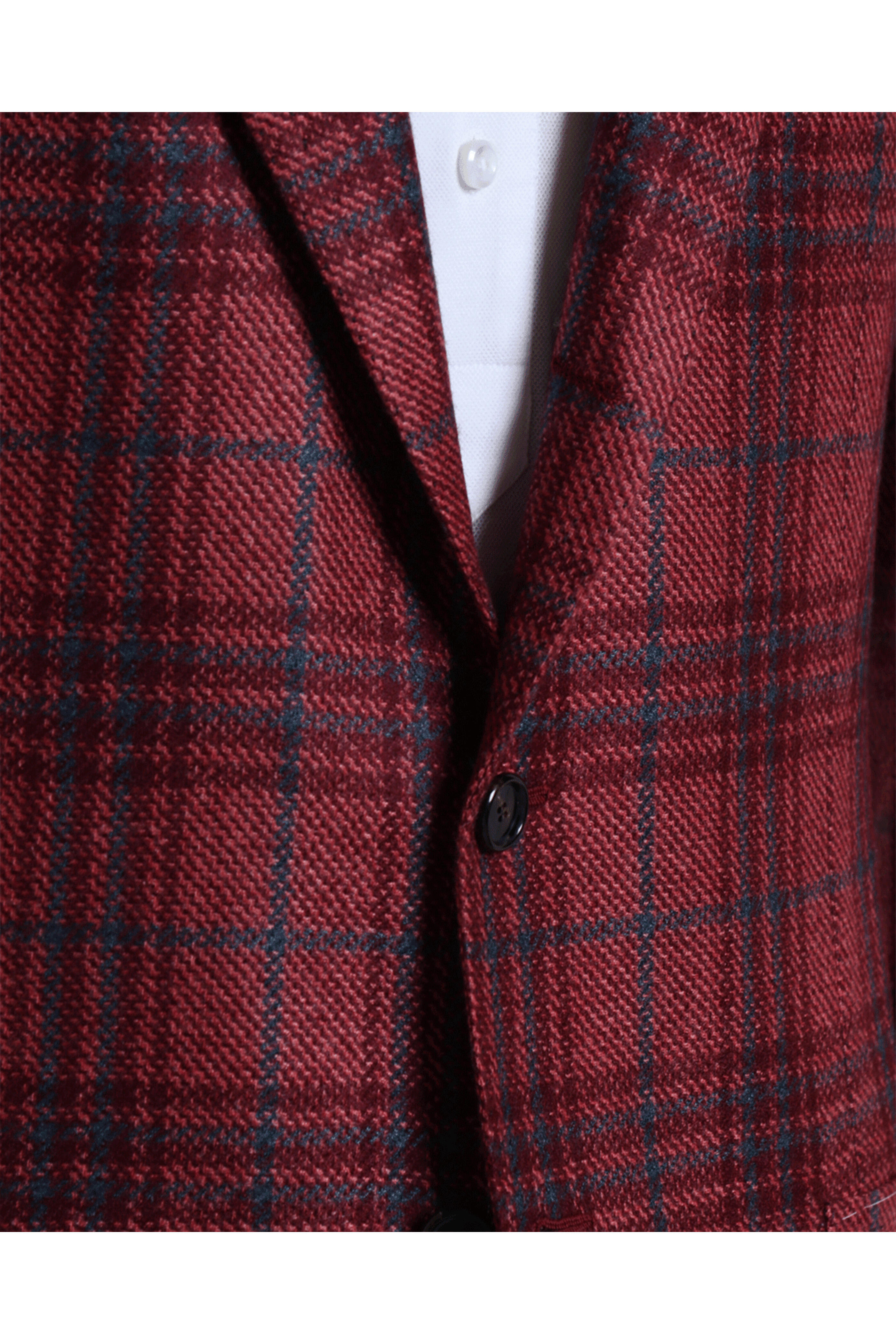 Cesare Attolini - Red and Navy Cashmere Plaid Sportcoat