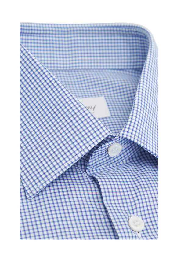 Brioni - White & Blue Twill Check Cotton Dress Shirt 