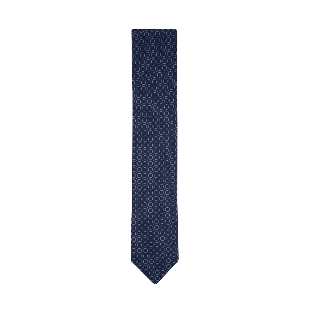 Eton - Navy Blue Geometric Silk Necktie | Mitchell Stores