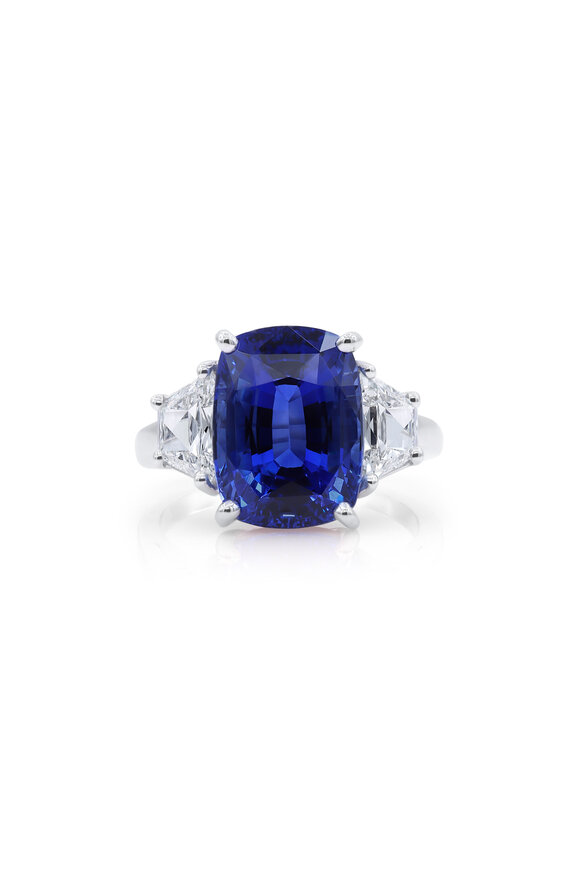 Oscar Heyman Platinum Vivid Blue Ceylon Sapphire Diamond Ring