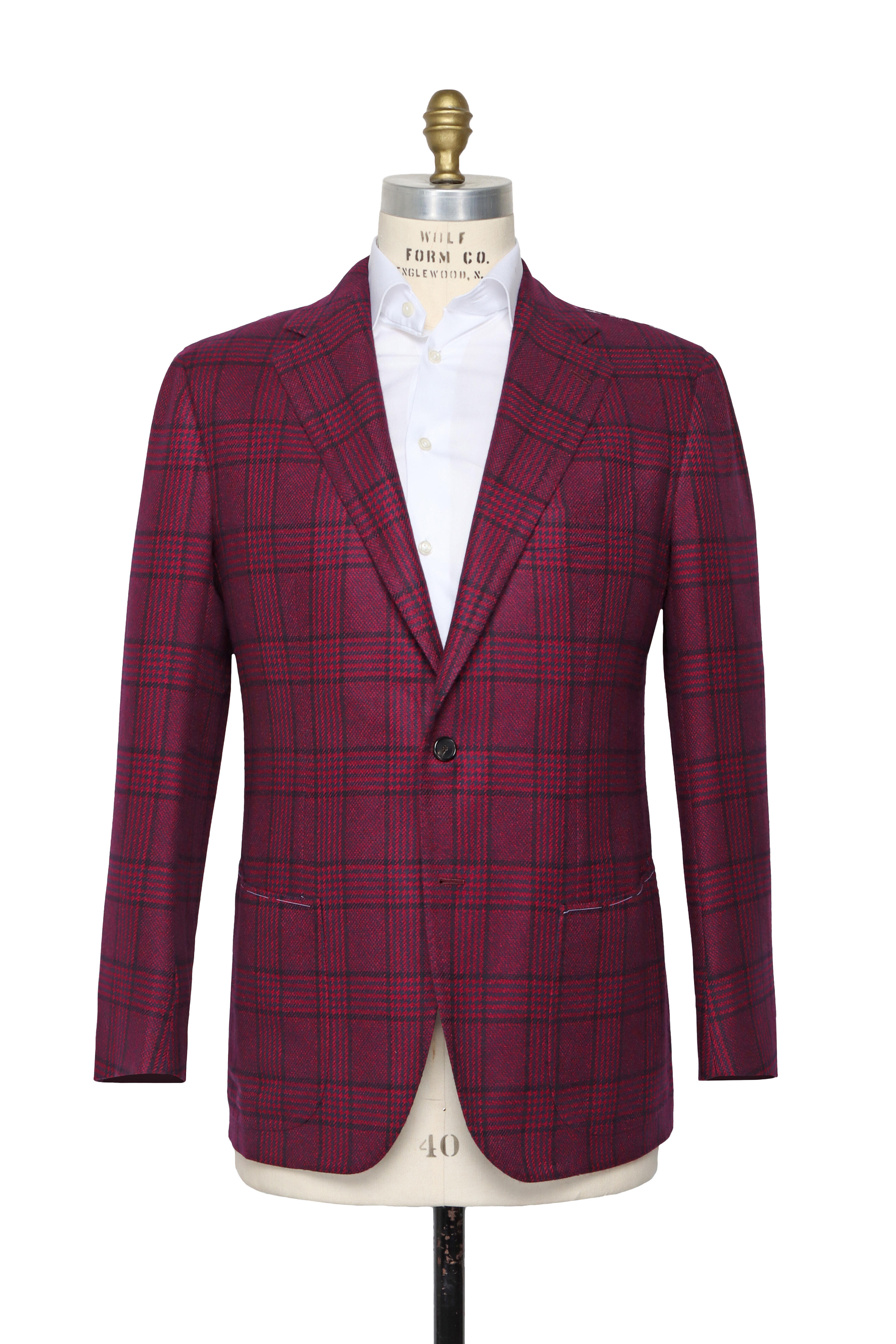 Cesare Attolini - Raspberry & Navy Plaid Cashmere Sportcoat