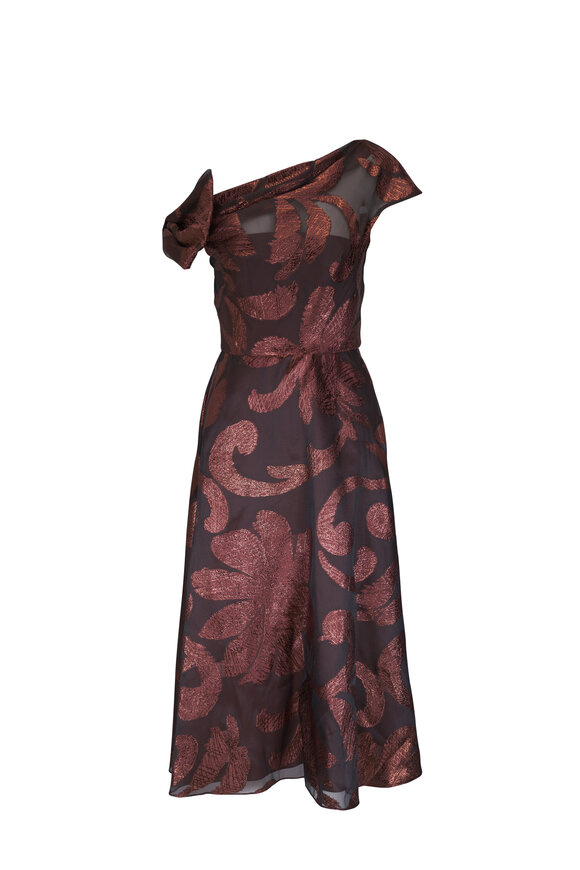 Lela Rose Evelyn Chestnut Metallic Floral Midi Dress