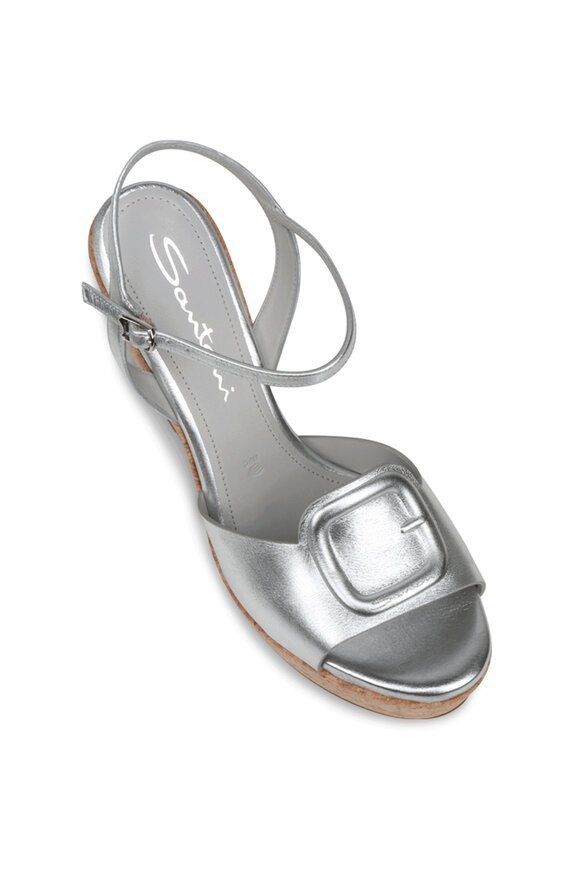 Santoni Nizza Silver Leather Wedge