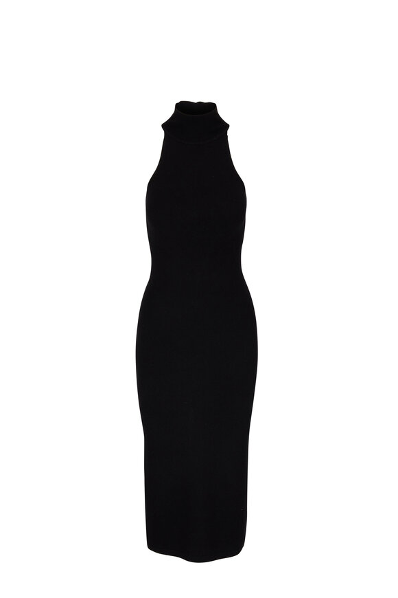 Totême - Black Wool Ribbed Neck Dress