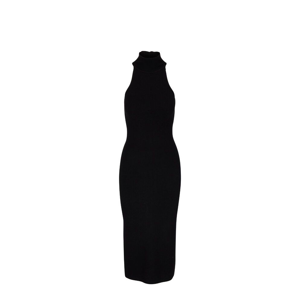 Totême - Black Wool Ribbed Neck Dress | Mitchell Stores