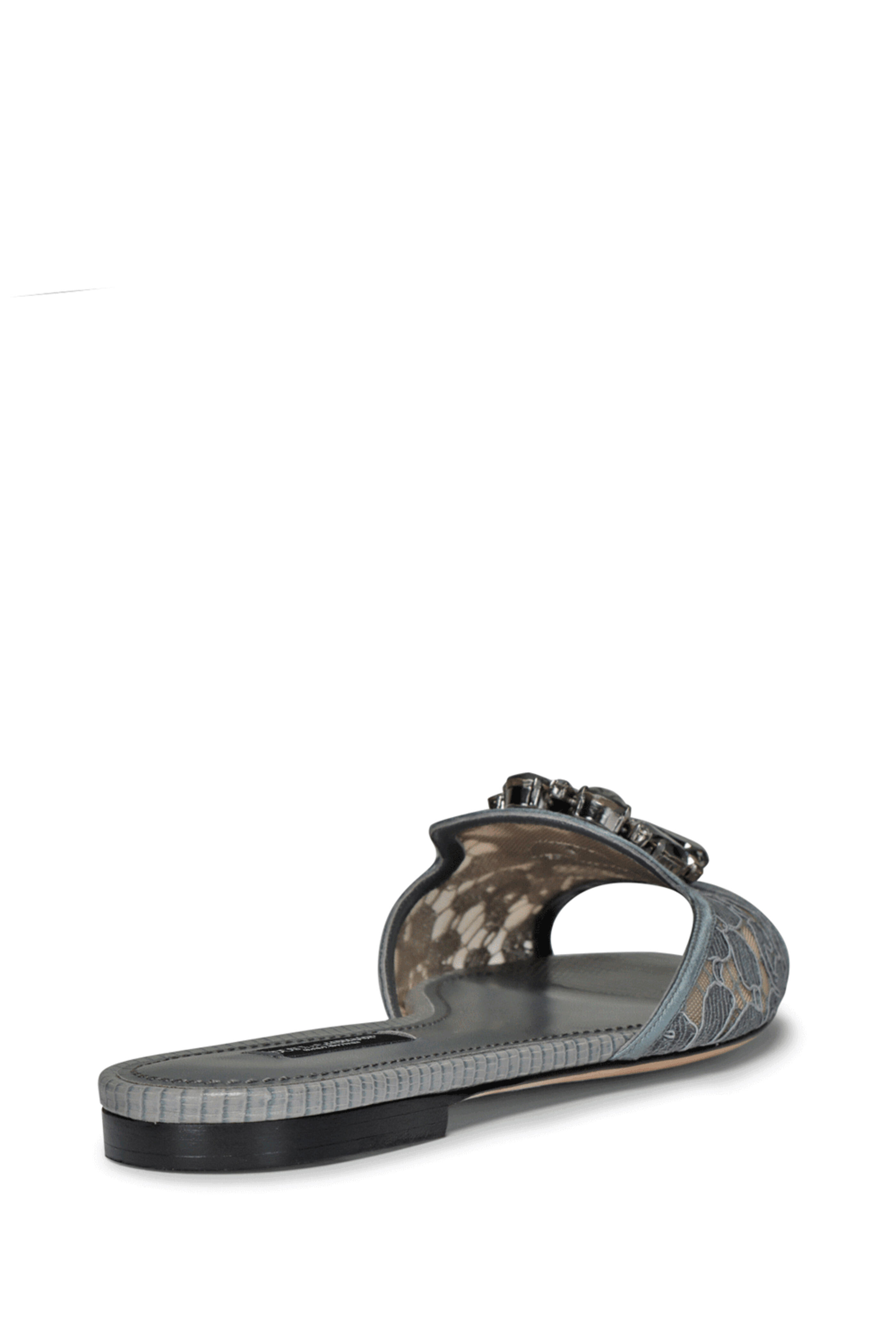 Dolce & Gabbana - Bianca Embellished Lace Slide in Grigio Scuro