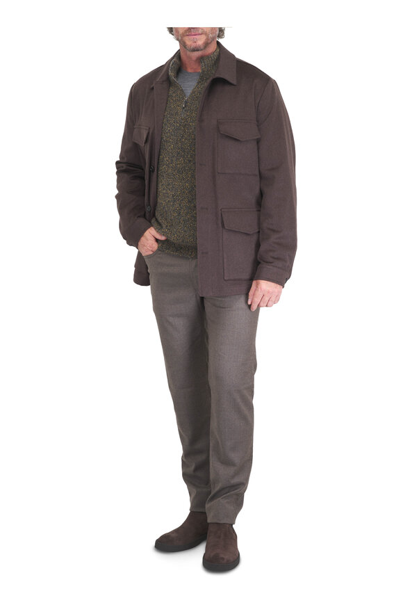 Maurizio Baldassari Dark Green & Gray Boucle Quarter Zip Sweater - view 2