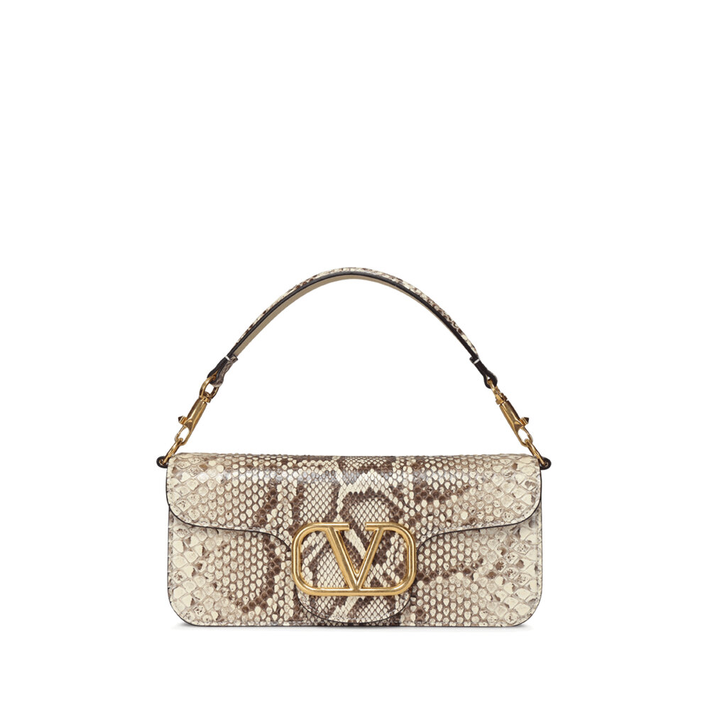 VALENTINO バック Valentino Garavani - Loco Python Logo Shoulder Bag in Cream