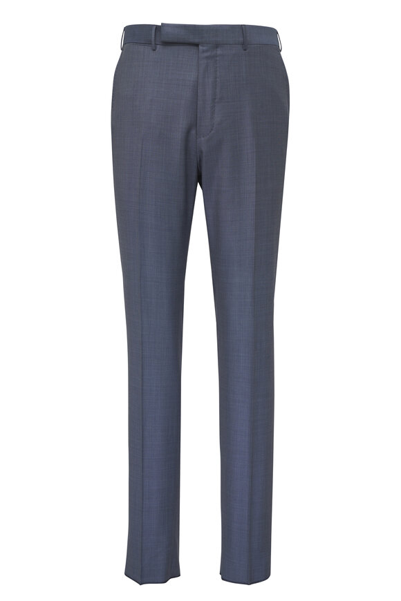 Zegna Blue Wool Stretch Dress Pant