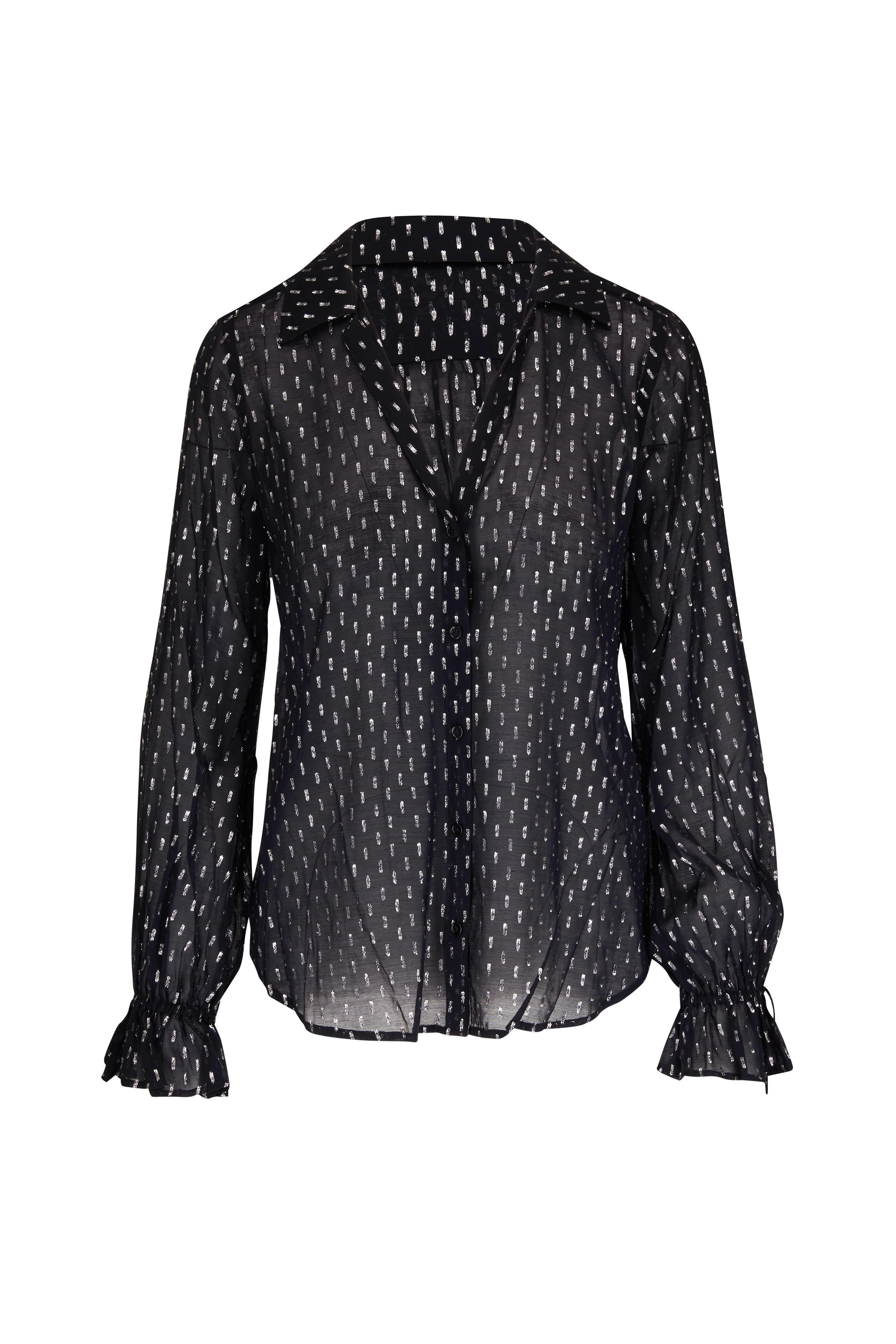 Paige - Alinah Black & Metallic Silver Print Blouse