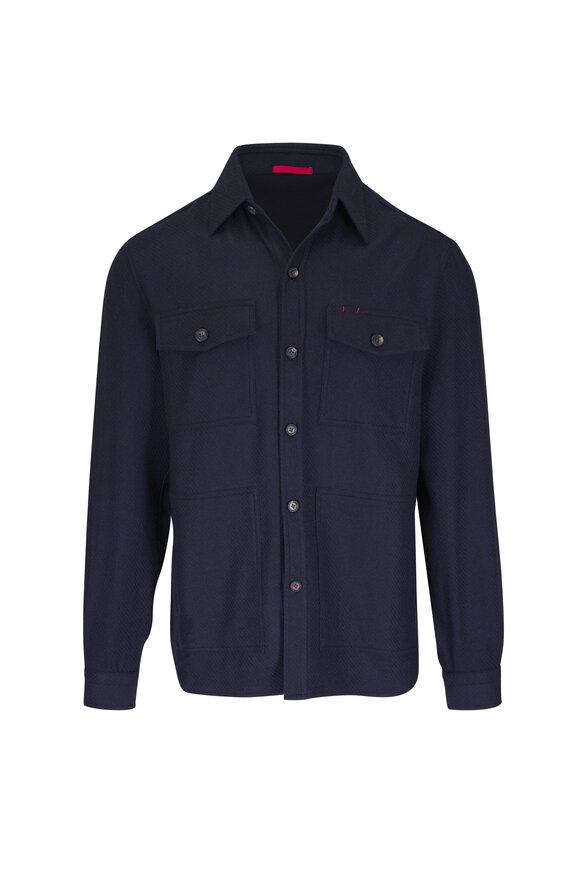 Isaia Navy Blue Knit Cashmere Overshirt - view 1