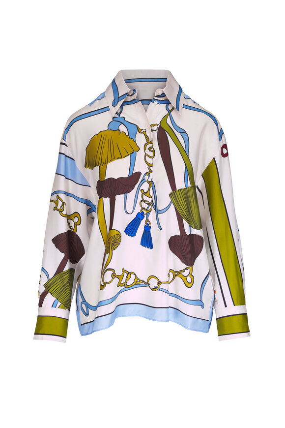 Dorothee Schumacher Cosmic Funghi Blue Multicolor Silk Blouse - view 1
