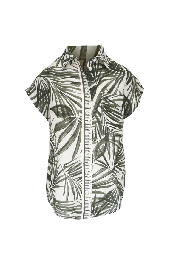Bogner Charlet Palm Print Linen Blouse