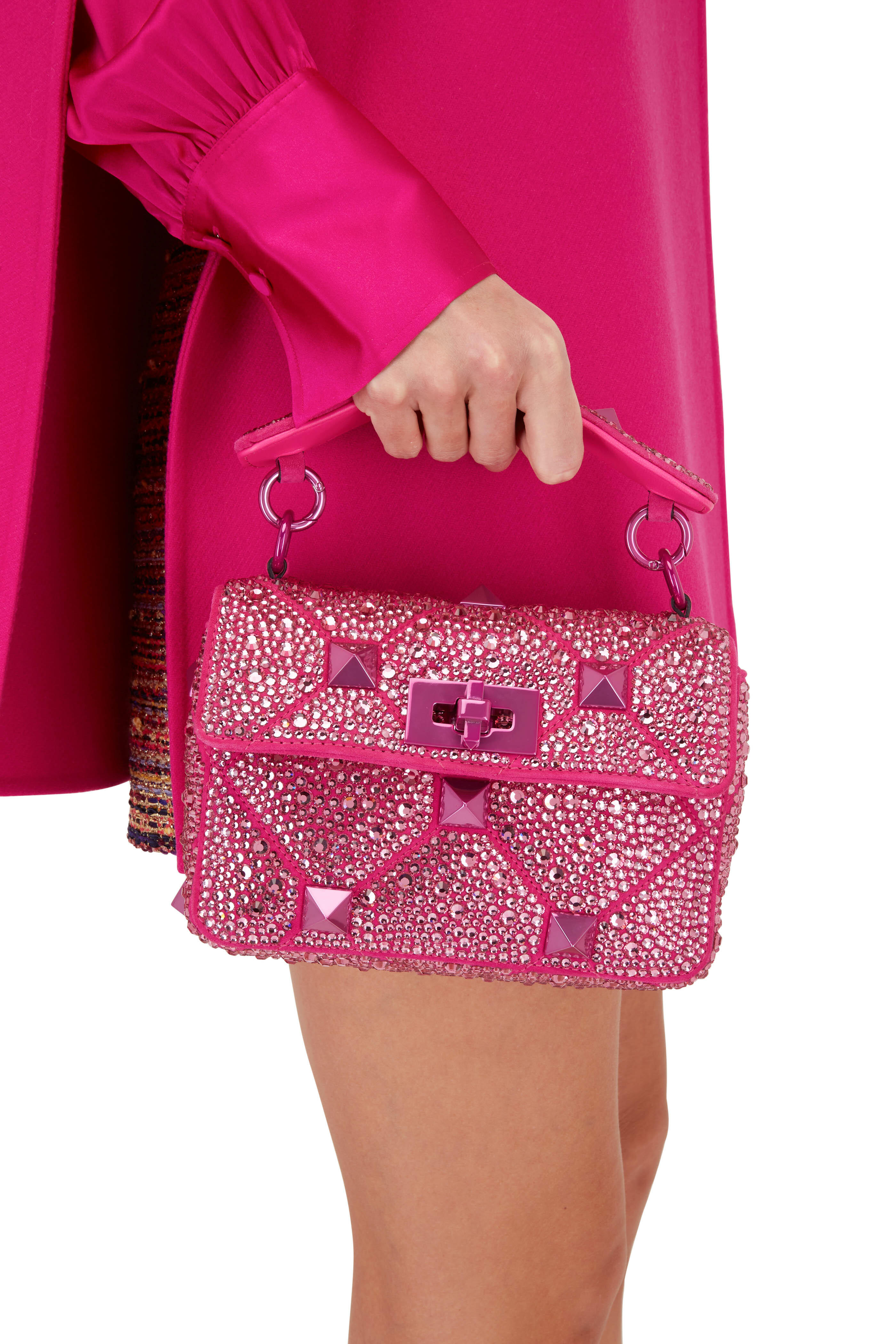 Valentino Garavani Crystal-embellished Roman Stud Shoulder Bag - Pink
