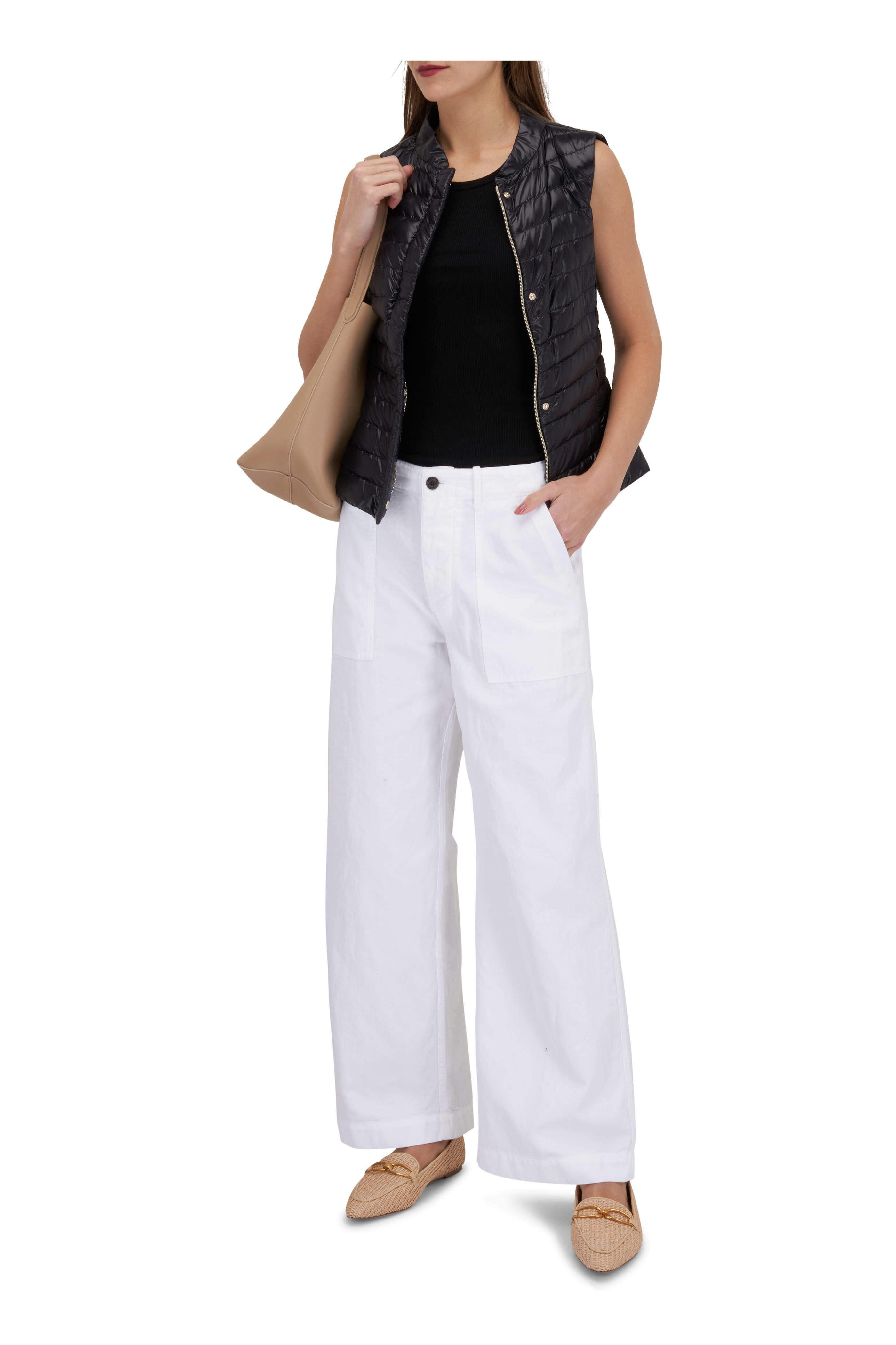 Nili Lotan Women's Leon Boy White Twill Pants | Mitchell Stores