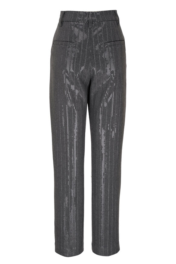 Brunello Cucinelli - Charcoal Gray Paillette Stripe Skinny Pant