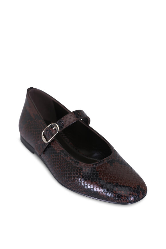 Le Monde Béryl Chocolate Leather Embossed Mary Jane Ballet Flat - view 1