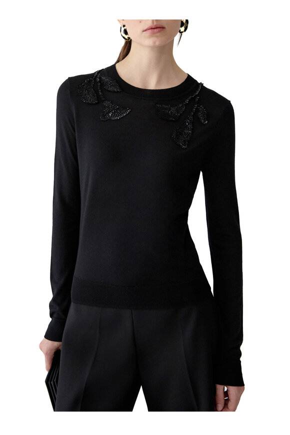 Carolina Herrera Black Embellished Wool & Silk Sweater - view 4