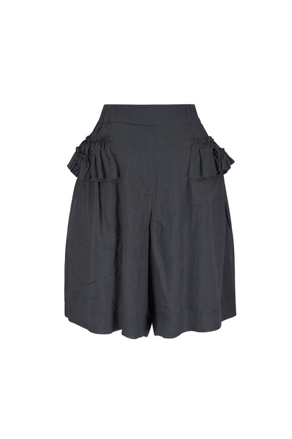 Dries Van Noten Pacuna Black Wide Leg Ruffled Shorts