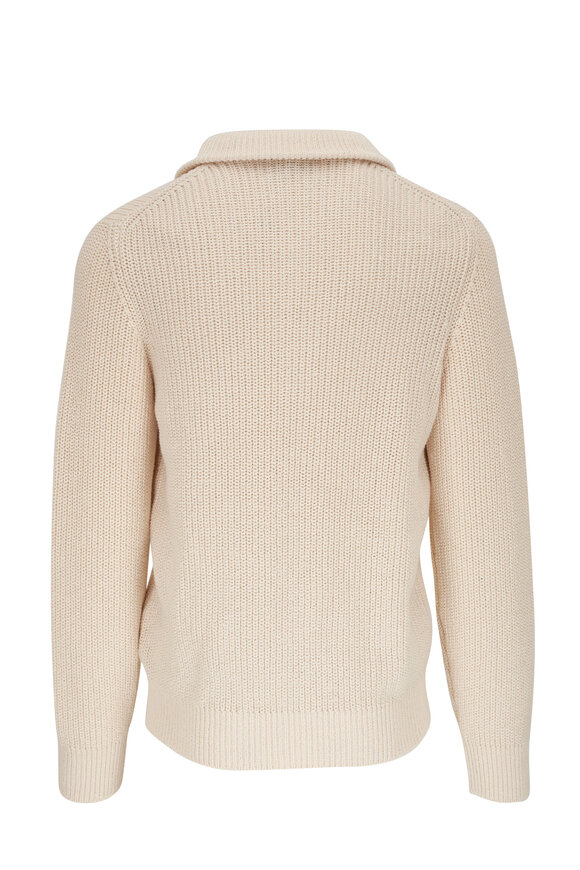 Brunello Cucinelli - Off White Cotton Ribbed Full Zip Sweater