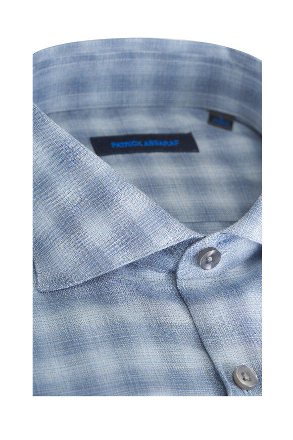 Patrick Assaraf Blue Ombre Check Cotton Sport Shirt - view 2