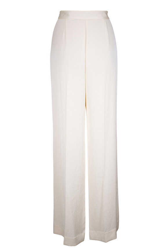 Lela Rose - Winter White Satin Side Zip Wide Leg Pant