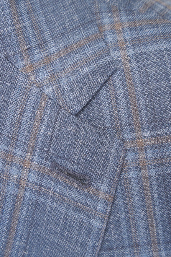 Canali Blue & Tan Wool, Silk & Linen Sportcoat - view 3
