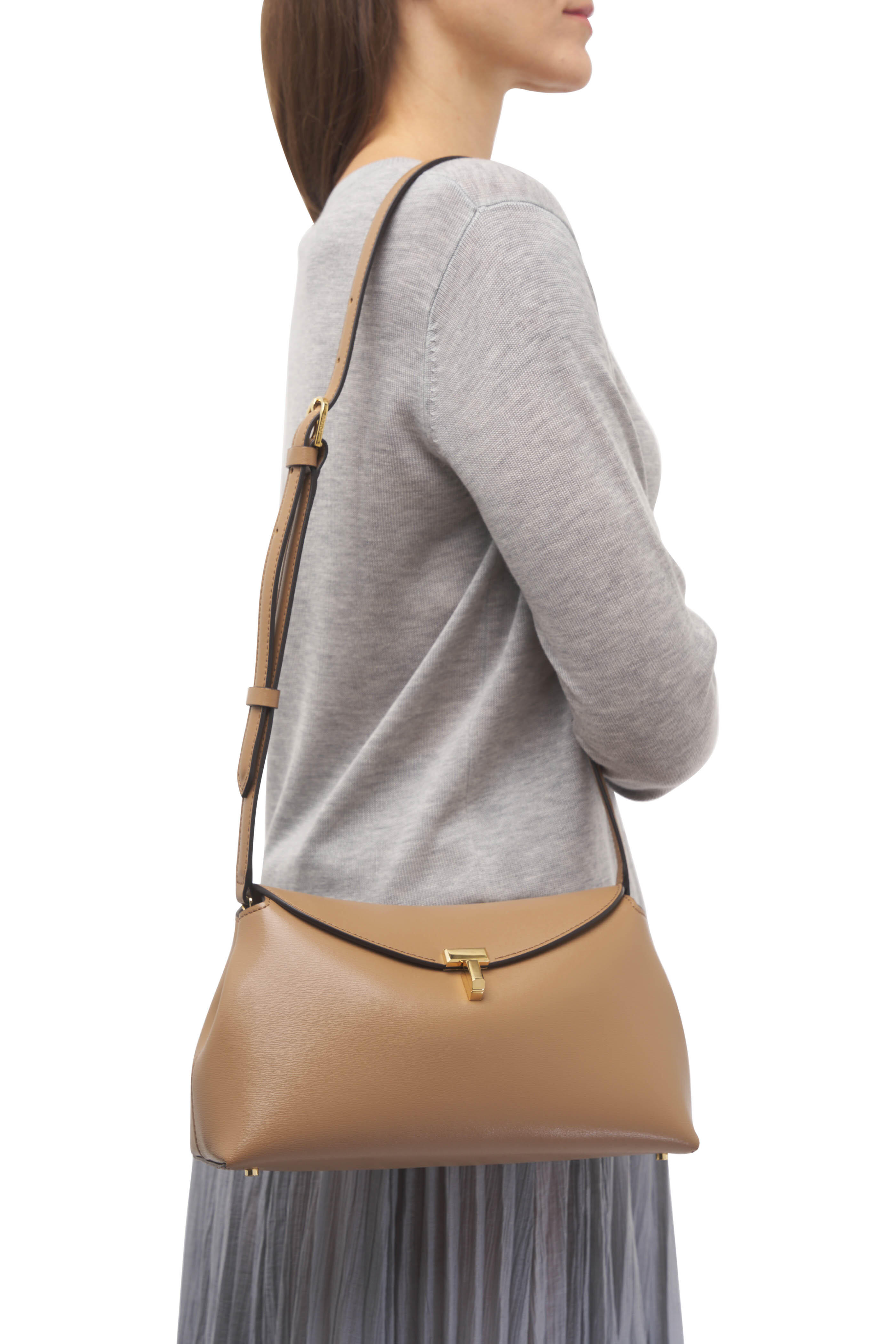 Totême - T-Lock Brown Leather Clutch