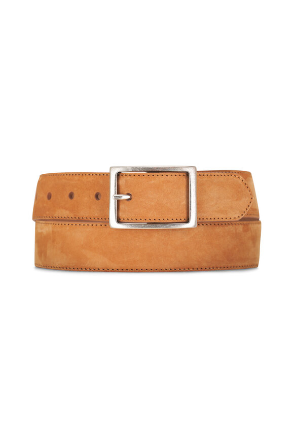 W Kleinberg - Beige Suede Square Buckle Belt 