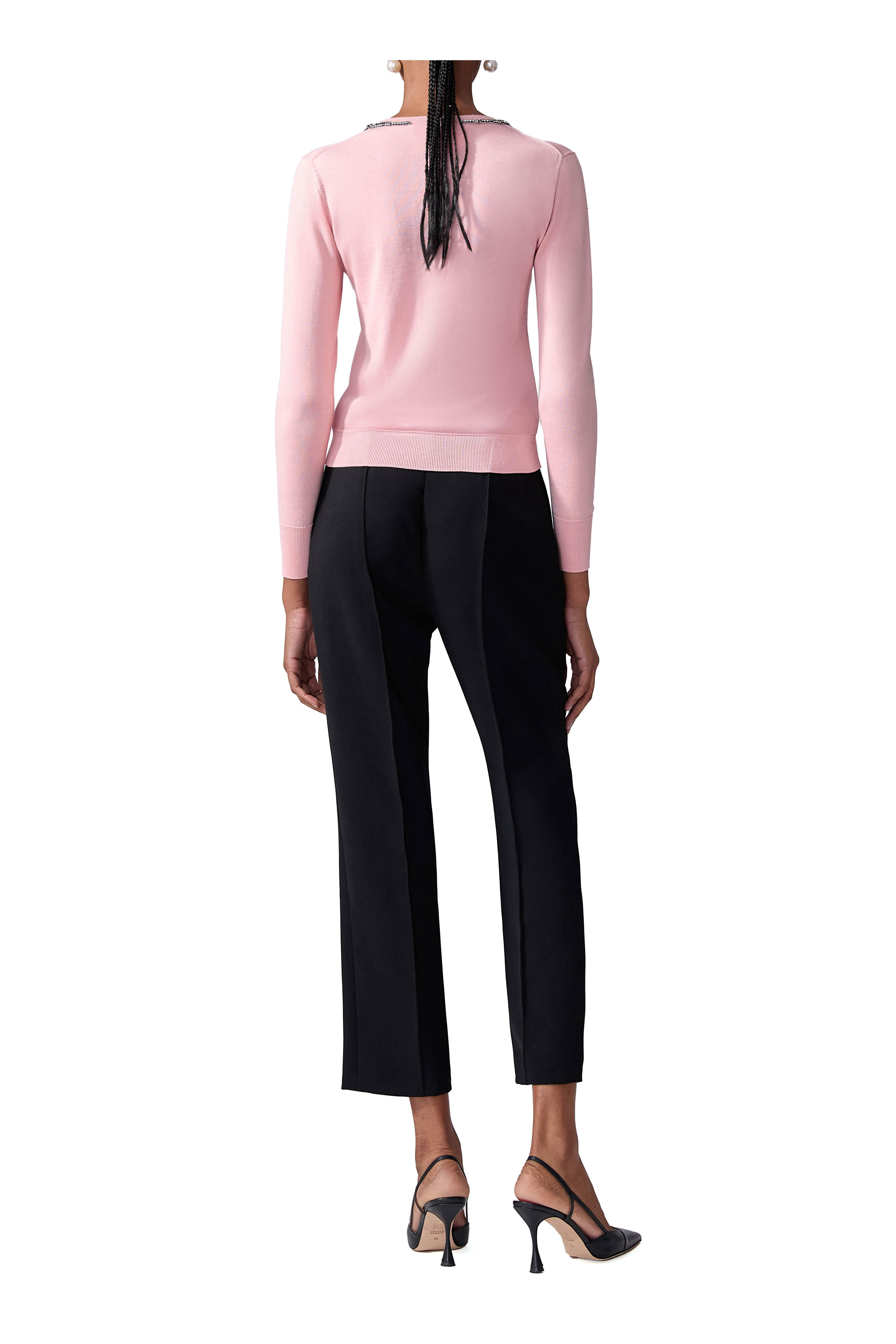Carolina Herrera - Blossom Pink Bow Embellished Collar Sweater