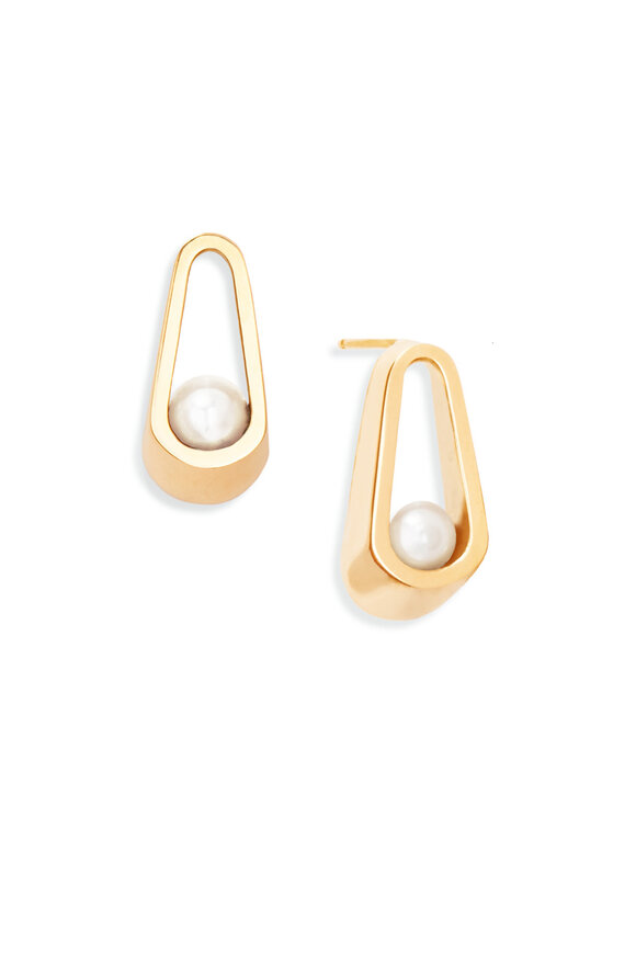 Yael Sonia Short Elongated Pearl Ellipse Earrings