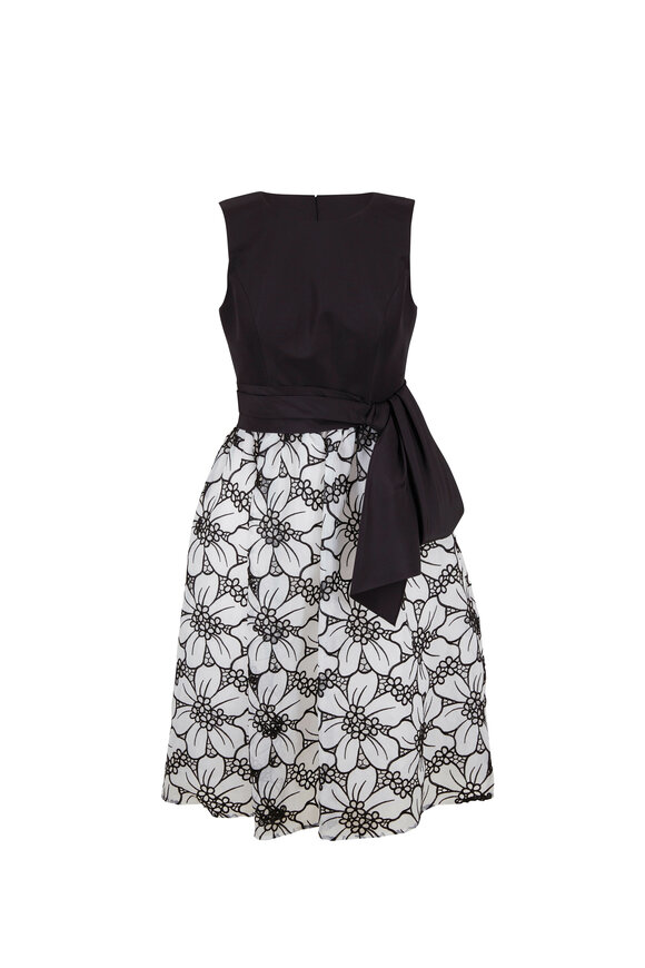 Carolina Herrera - Black & White Lasercut Floral A-Line Dress