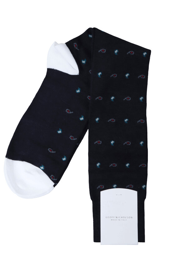 Geoff Nicholson Navy Paisley Over The Calf Socks