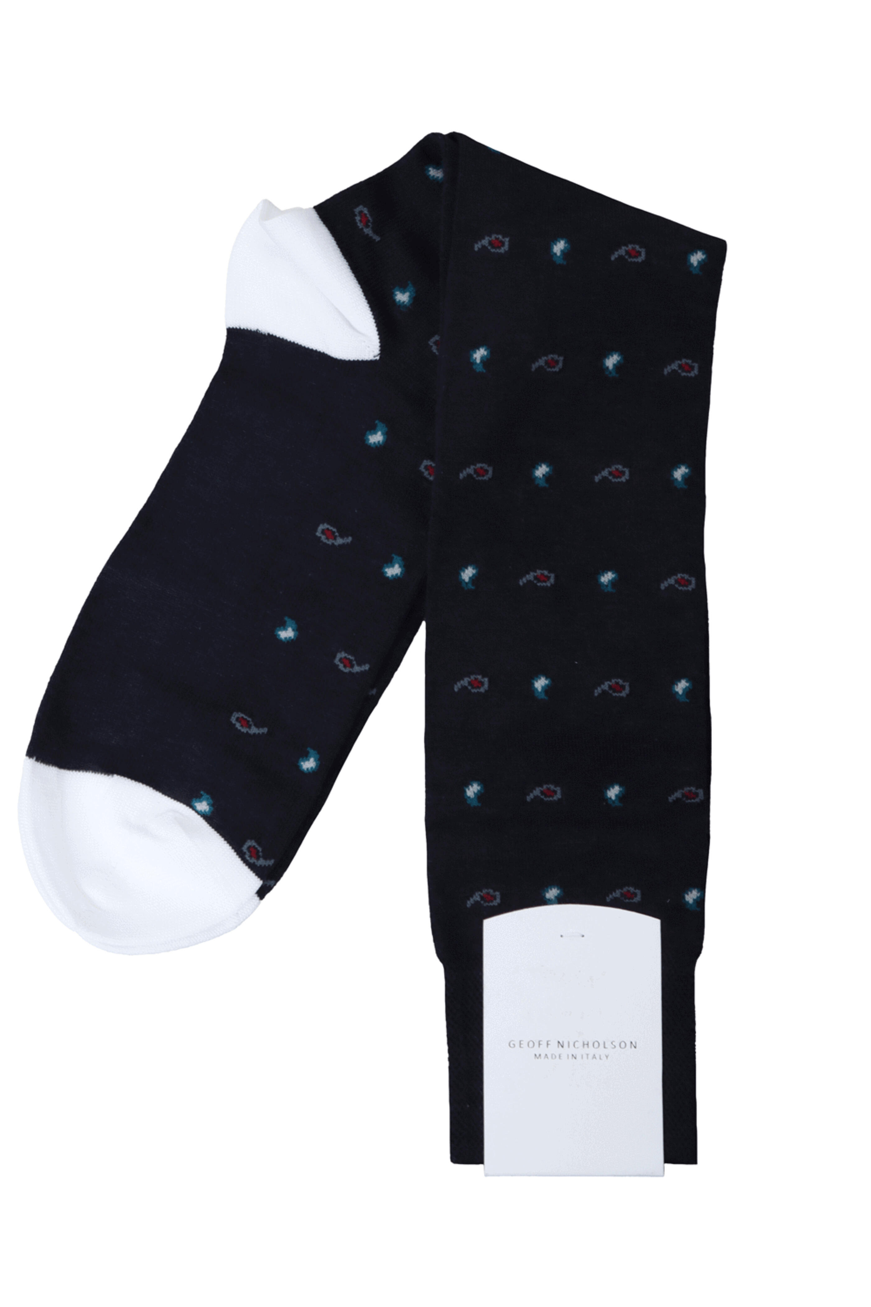 Geoff Nicholson - Navy Paisley Over The Calf Socks