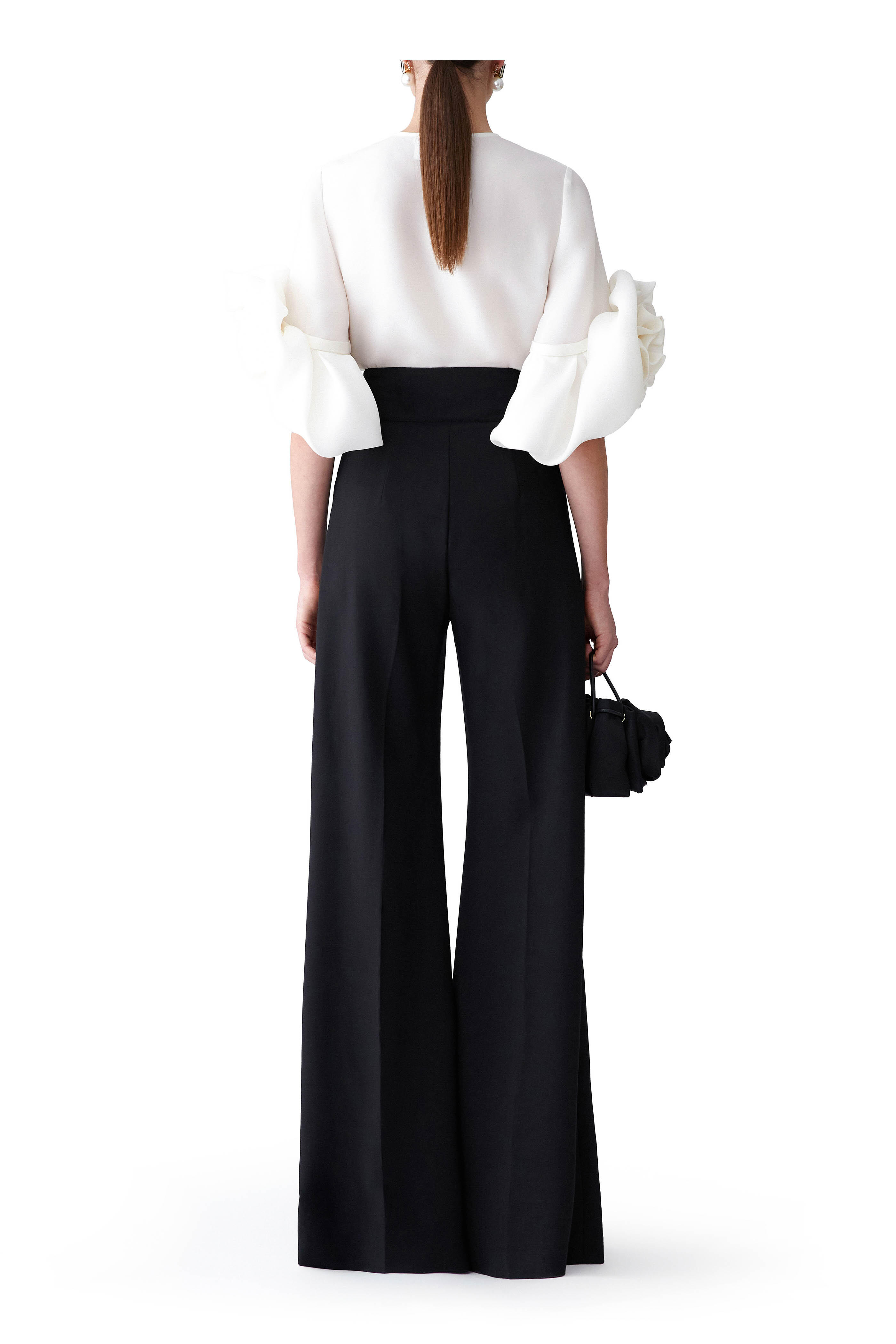 Carolina Herrera - Gazar White Rosette Sleeve Silk Blouse