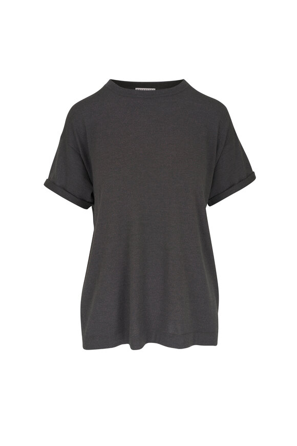 Brunello Cucinelli - Charcoal Lurex Cashmere Short Sleeve T-Shirt 