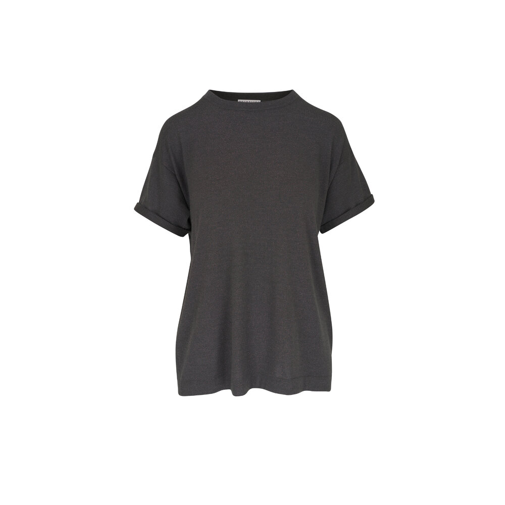 Tシャツ・カットソー BRUNELLO CUCINELLI Lame cashmere t-shirt (M41810000 C077) Brunello Cucinelli - Charcoal Lurex Cashmere Short Sleeve T