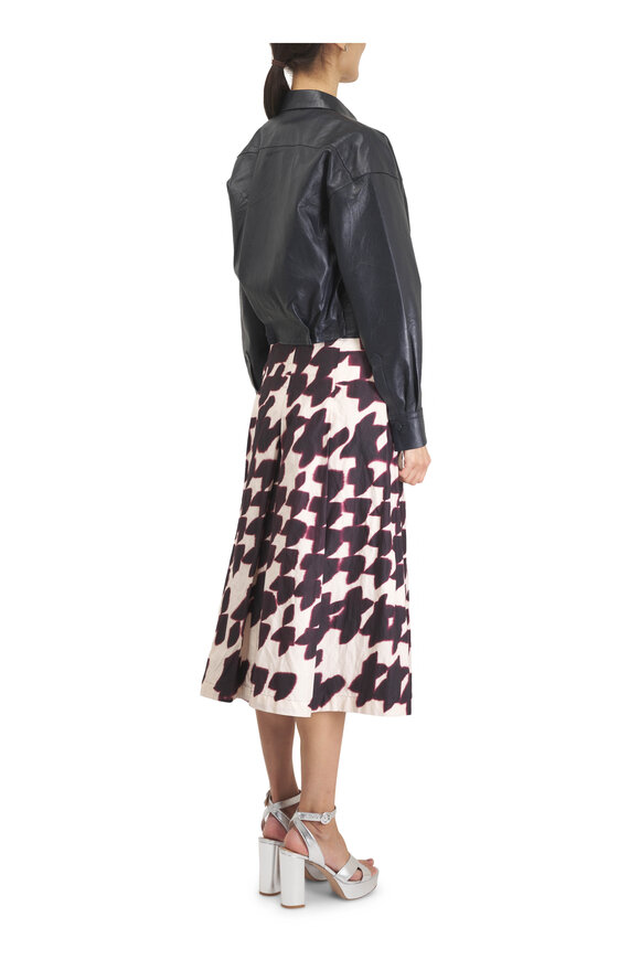 Odeeh Burgundy Watercolor Houndstooth Pleated Midi Skirt - view 4