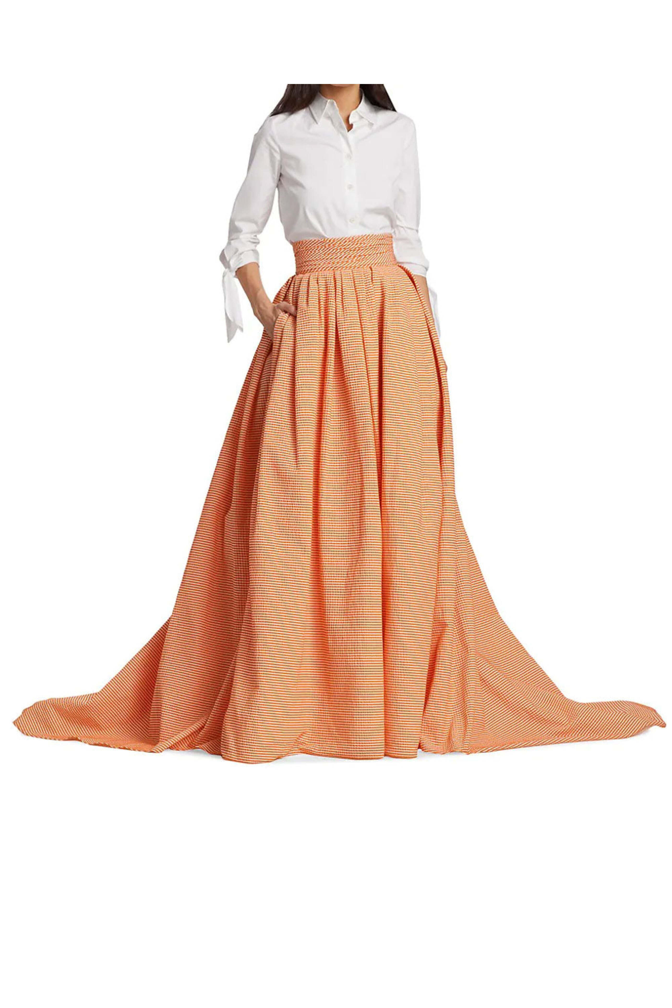 Carolina Herrera - Marigold Seersucker Ruched Waist Ball Skirt