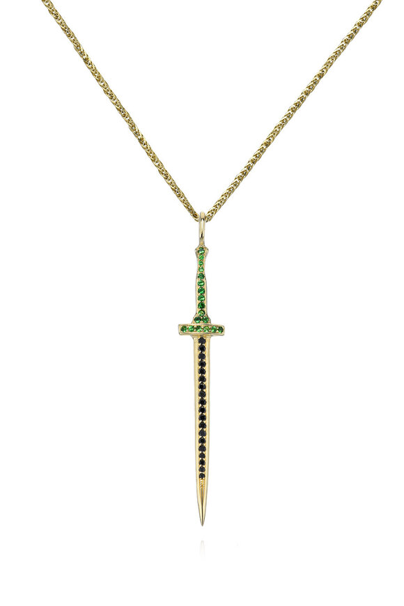 Dru 14k Yellow Gold Black Diamond & Tsavorite Pendant