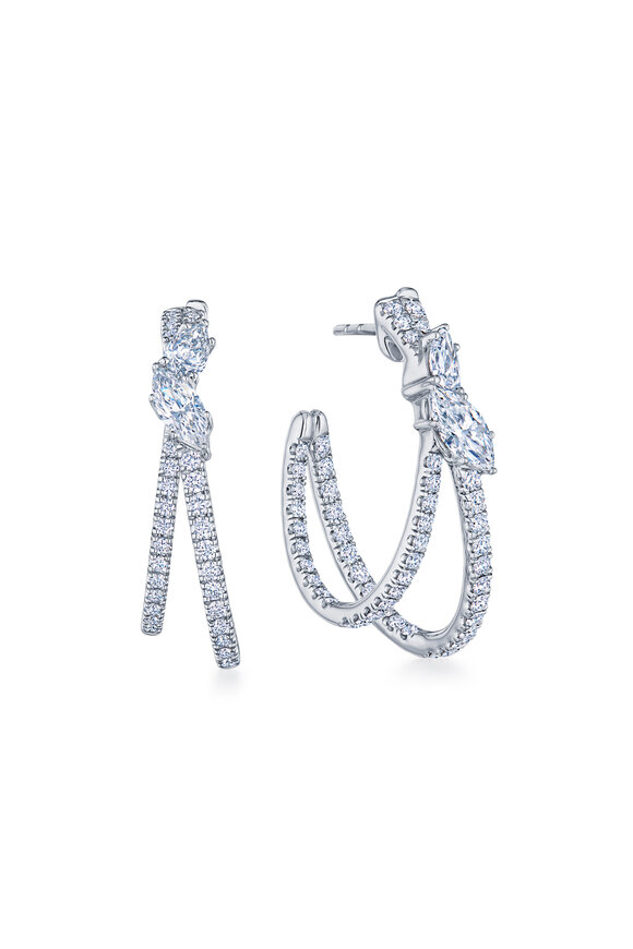 Kwiat 18k White Gold Marquise Diamond Double Hoops - view 1