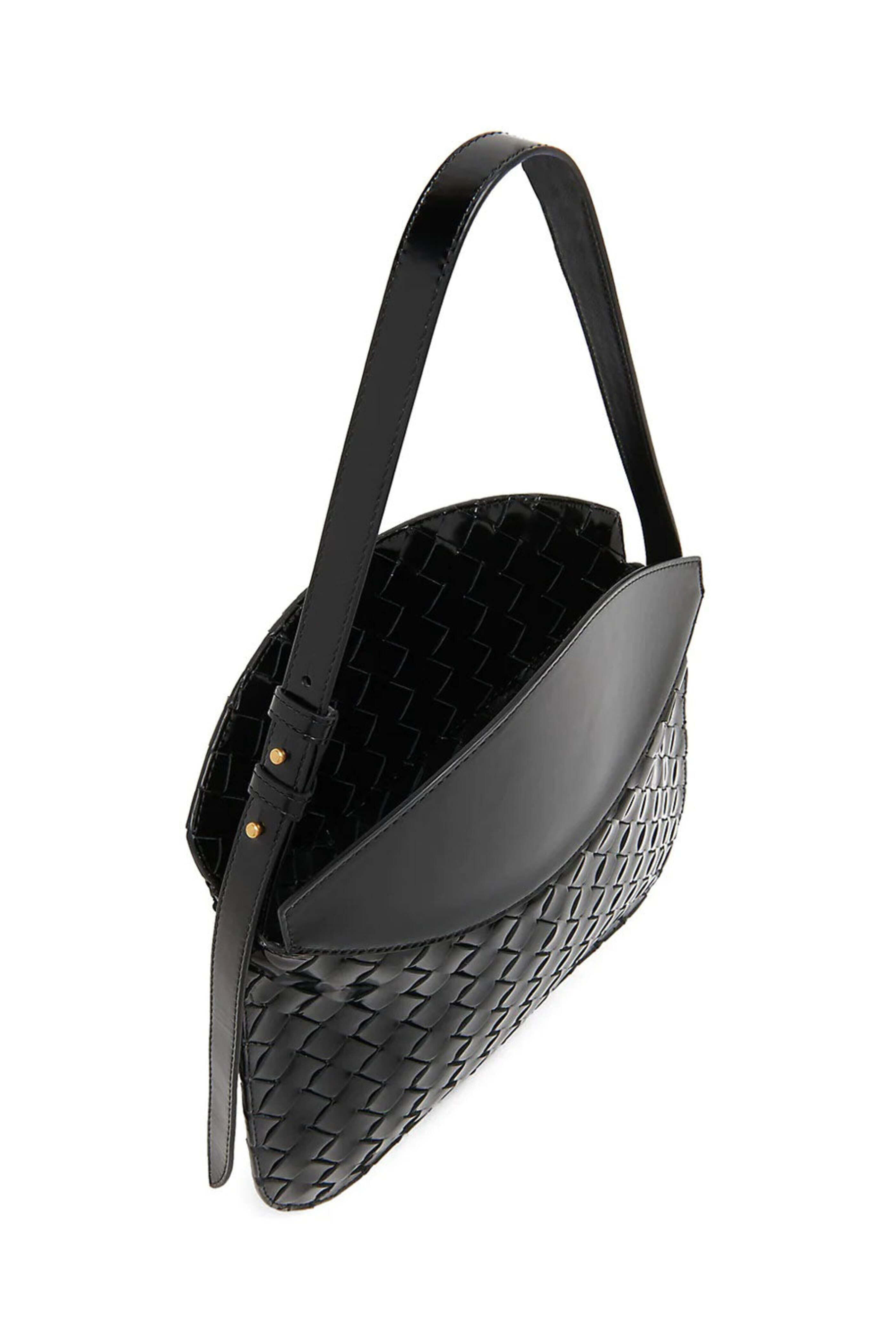 Bottega Veneta - Patent Intrecciato Shoulder Bag in Black