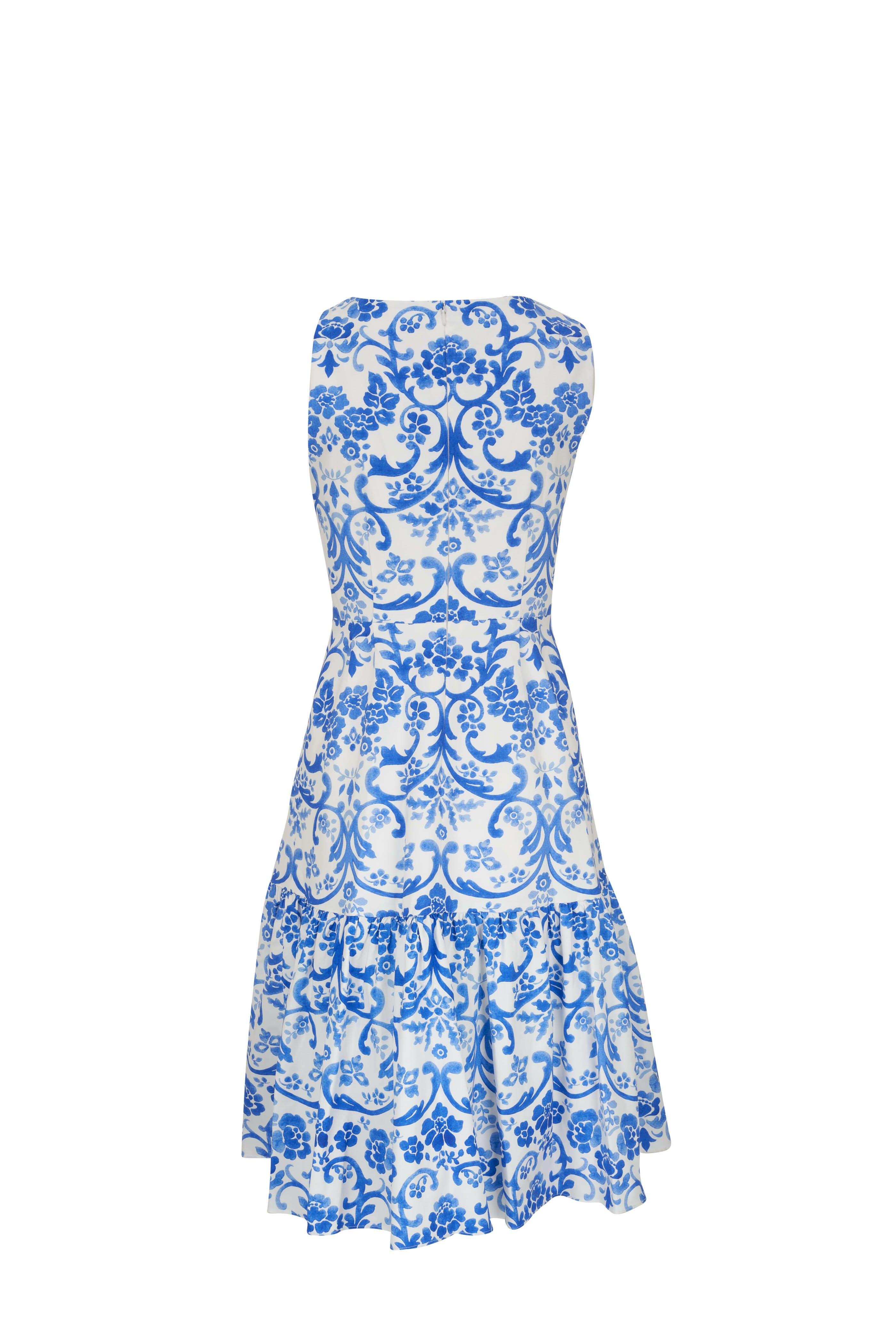 Carolina Herrera - Blue & White Floral Ruffle Hem Dress