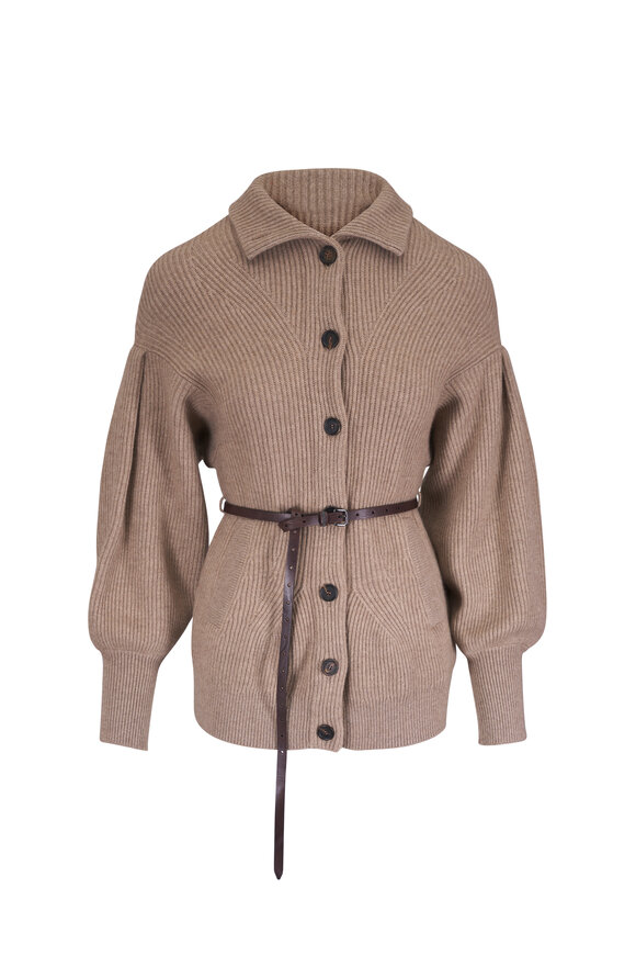 Brunello Cucinelli Light Brown Wool, Cashmere & Silk Belted Cardigan - view 1