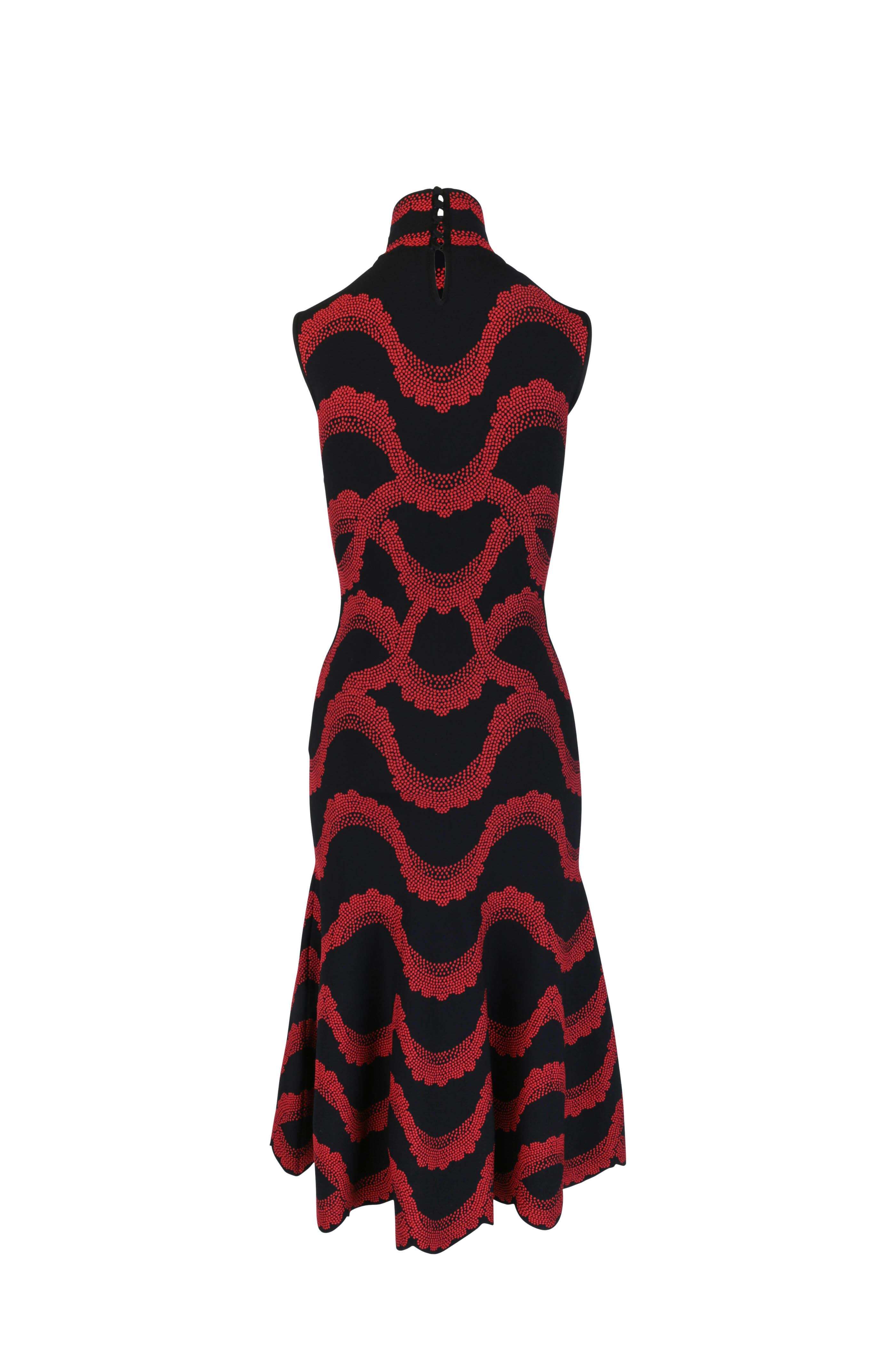 McQueen - Black & Red Jacquard Knit Midi Dress