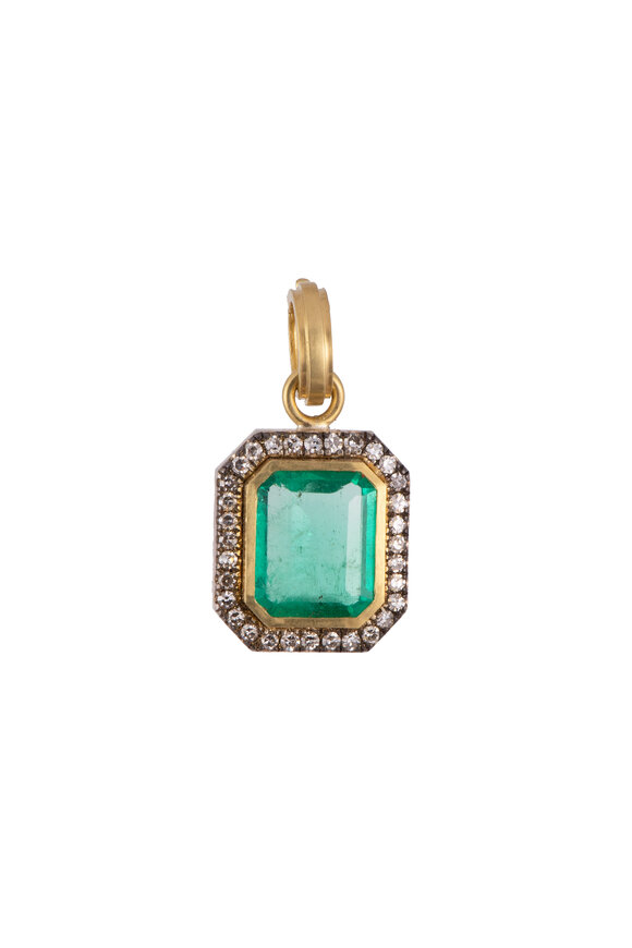 Sylva & Cie 18k Yellow Gold Emerald Single Cut Diamond Pendant