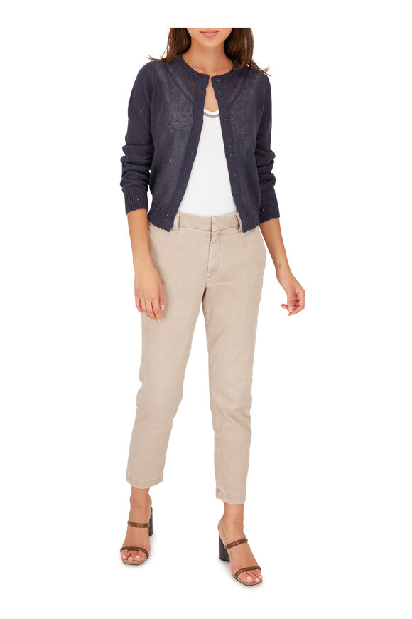 Brunello Cucinelli - Dark Blue Linen & Silk Paillette Cropped Cardigan