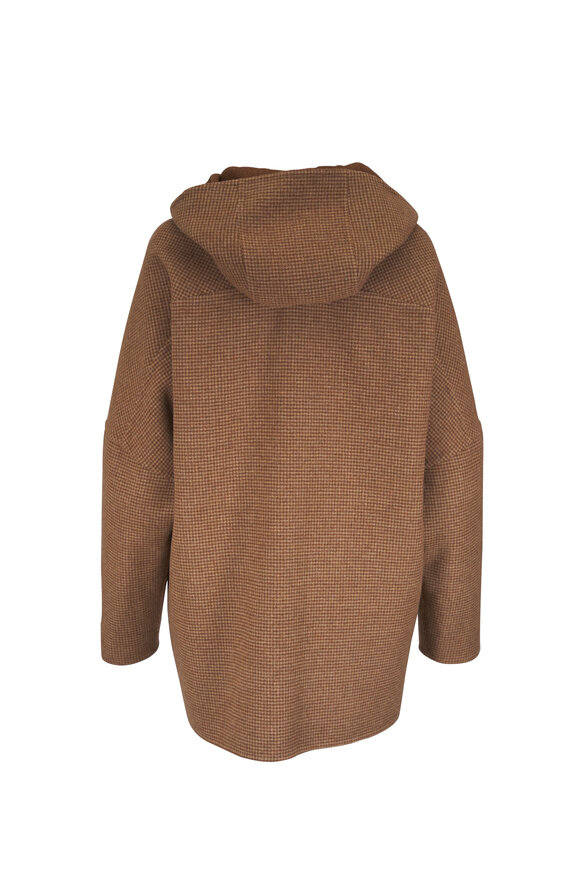 Kiton Camel Houndstooth Wool, Cashmere Hooded Overcoat - view 2