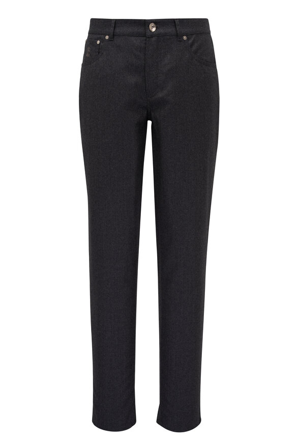 Brunello Cucinelli - Dark Gray Wool Flannel Five Pocket Pant